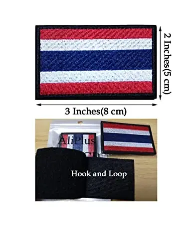 2 PCS AliPlus Thailand Flag Patches Embroidered Tactical Military Morale Patch Applique Fastener Hook and Loop - 3