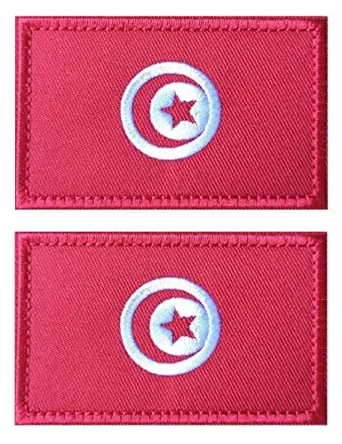 2 PCS AliPlus Tunisia Flag Patches Embroidered Tactical Military Morale Patch Applique Fastener Hook and Loop 
