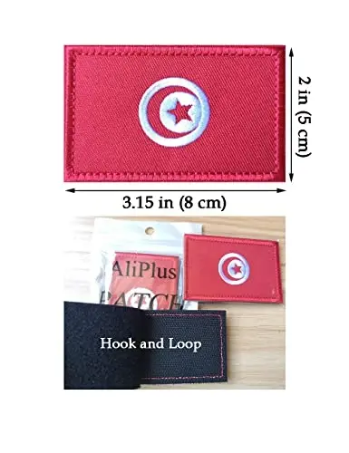 2 PCS AliPlus Tunisia Flag Patches Embroidered Tactical Military Morale Patch Applique Fastener Hook and Loop - 3