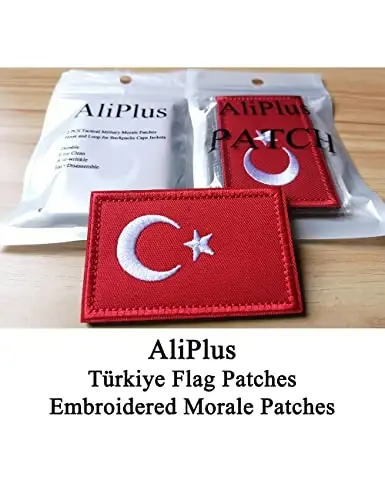 2 PCS AliPlus Türkiye Turkey Flag Patches Embroidered Tactical Military Morale Patch Applique Fastener Hook and Loop - 2