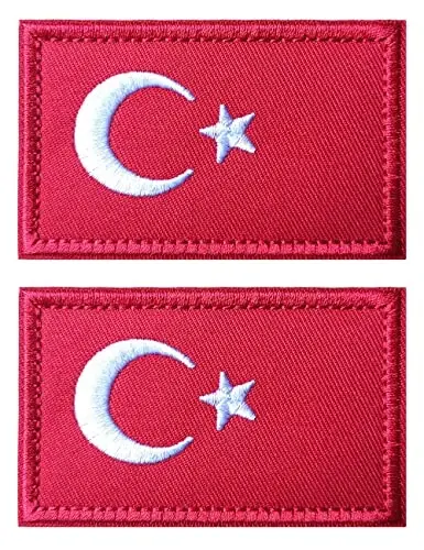 2 PCS AliPlus Türkiye Turkey Flag Patches Embroidered Tactical Military Morale Patch Applique Fastener Hook and Loop - 1