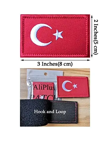 2 PCS AliPlus Türkiye Turkey Flag Patches Embroidered Tactical Military Morale Patch Applique Fastener Hook and Loop - 3