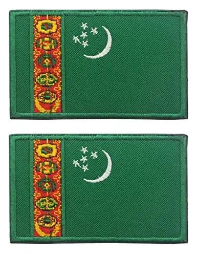 2 PCS AliPlus Turkmenistan Flag Patches Embroidered Tactical Military Morale Patch Applique Fastener Hook and Loop - 1