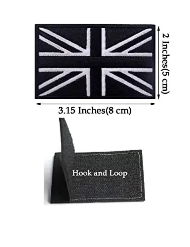 2 PCS AliPlus UK United Kingdom Flag Patches Embroidered Tactical Military Morale Patch Applique Fastener Hook and Loop(Black White) - ALIPLUS (1)