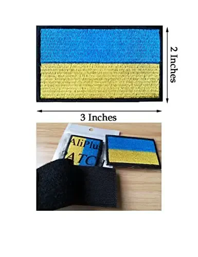 2 PCS AliPlus Ukraine Flag Patches Ukrainian Patches Embroidered Patch Morale Patch Applique Fastener Hook and Loop(Flag Black Border) - 3