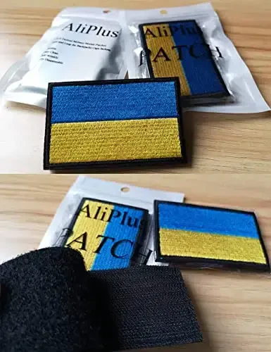 2 PCS AliPlus Ukraine Flag Patches Ukrainian Patches Embroidered Patch Morale Patch Applique Fastener Hook and Loop(Flag Black Border) - 6