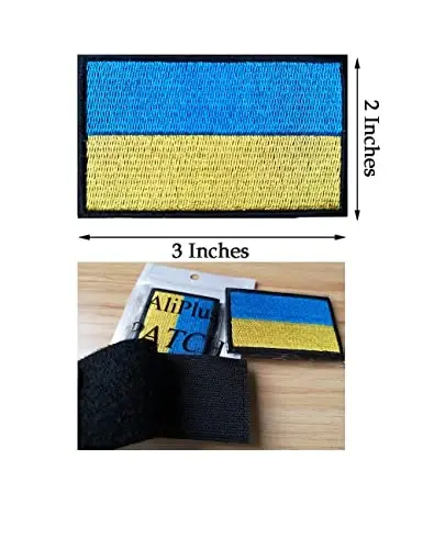 2 PCS AliPlus Ukraine Flag Patches Ukrainian Patches Embroidered Patch Morale Patch Applique Fastener Hook and Loop(Flag Black Border) - 3