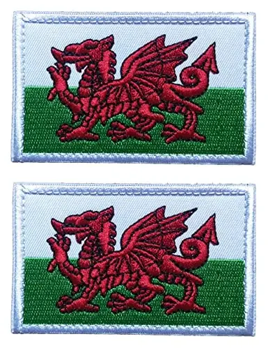 2 PCS AliPlus Wales Flag Patches Embroidered Tactical Military Morale Patch Applique Fastener Hook and Loop 