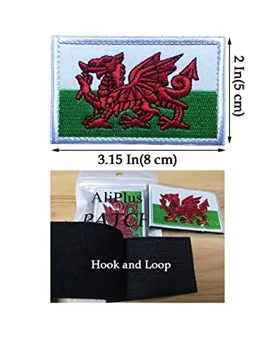 2 PCS AliPlus Wales Flag Patches Kashtado'z Qilishi Harbiy Taktik Ruhiy Patch Applique Fastener Hook and Loop - 3