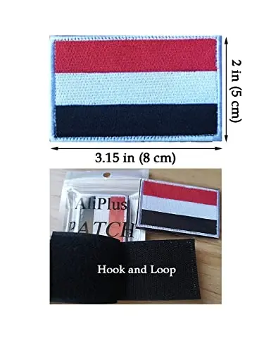 2 PCS AliPlus Yemen Flag Patches Embroidered Tactical Military Morale Patch Applique Fastener Hook and Loop - 3