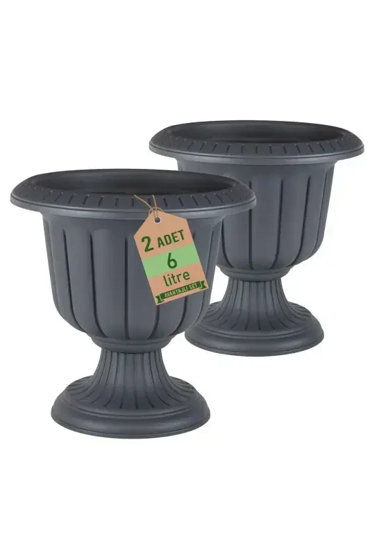 2 Pcs Grey Daffodil Pot Set Decorative Plastic Flower Pot Set-Anthracite - 1