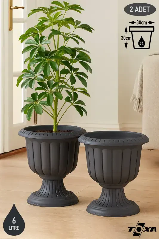 2 Pcs Grey Daffodil Pot Set Decorative Plastic Flower Pot Set-Anthracite - 8