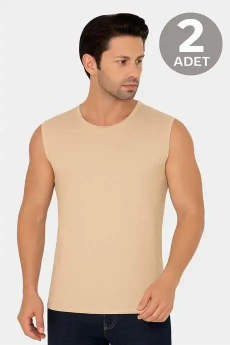 2 Pcs Invisible Tank Top Men Skin Color Crew Neck Sleeveless T-Shirt Cotton Lycra Soft Elastic Fabric - BÜYÜKBEDENIZ