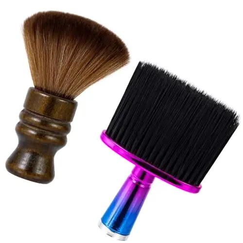 2 Pcs Large Barber Brush Neck Duster for Hair Cutting, Beomeen Soft Barber Hairbrush Professional Hair Sweep Brushes with Solid Natural Fiber Wooden Handle - BEOMEEN