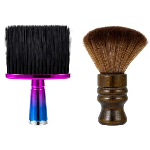 2 Pcs Large Barber Brush Neck Duster for Hair Cutting, Beomeen Soft Barber Hairbrush Professional Hair Sweep Brushes with Solid Natural Fiber Wooden Handle - 2