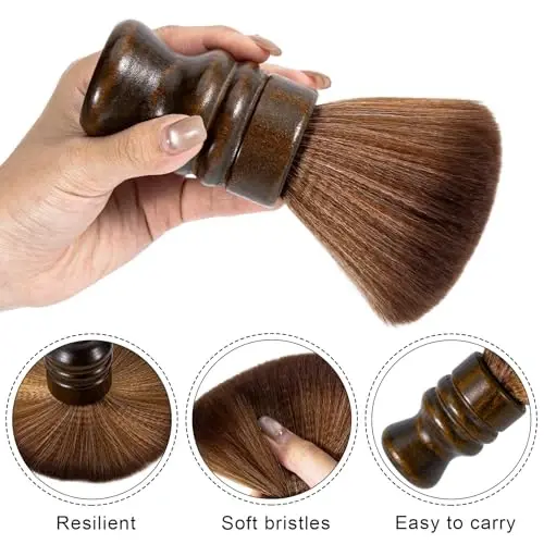 2 Pcs Large Barber Brush Neck Duster for Hair Cutting, Beomeen Soft Barber Hairbrush Professional Hair Sweep Brushes with Solid Natural Fiber Wooden Handle - 5