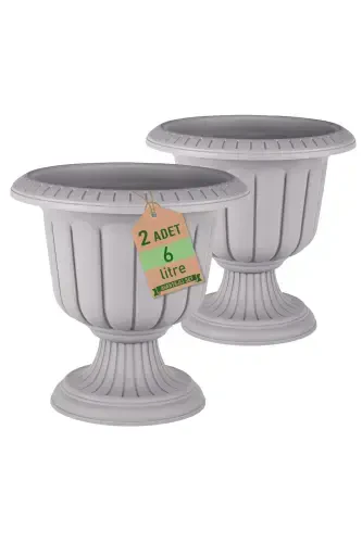 2 Pcs Mocha Decorative Pedestal Daffodil Pot Set Plastic Flower Pot Set-Tile - 1