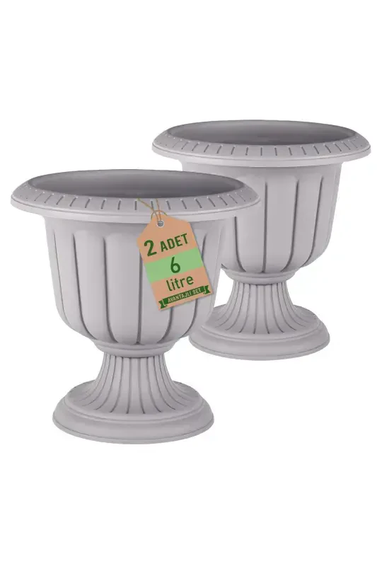 2 Pcs Mocha Decorative Pedestal Daffodil Pot Set Plastic Flower Pot Set-Tile - 1