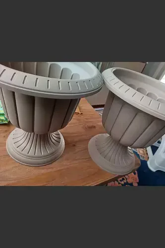 2 Pcs Mocha Decorative Pedestal Daffodil Pot Set Plastic Flower Pot Set-Tile - 4