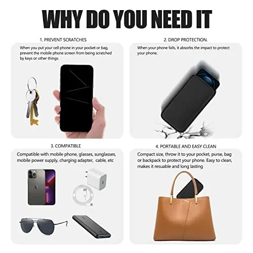 2 PCs Neoprene Cell Phone Sleeve Phone Pouch Compatible for Apple iPhone 15 14 Pro Max Galaxy S24 S23 Ultra S24+ S23 FE A55 A54 A15 A14 OnePlus 12 12R Pixel 8 7 Pro Nokia G310 (Medium, Black) - 3