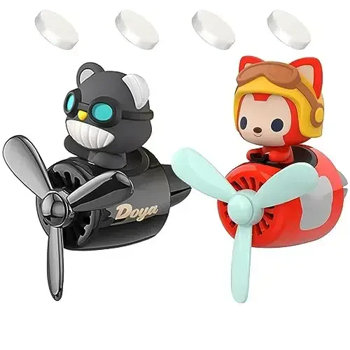 2 Pcs Pilot Car Air Freshener, Cute Duck Car Vent Clip Air Freshener Automotive Air Outlet Fan Diffuser, Car Interiors Vent Decoration (Fox+Dog) - 2