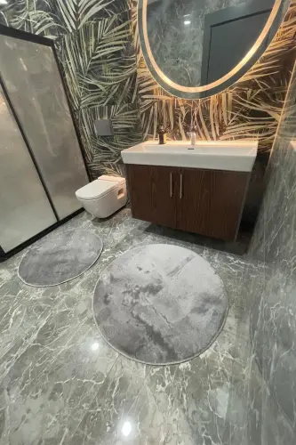 2 pcs Round Bathroom Rug Toilet Set 80x80 and 100x100 - 3