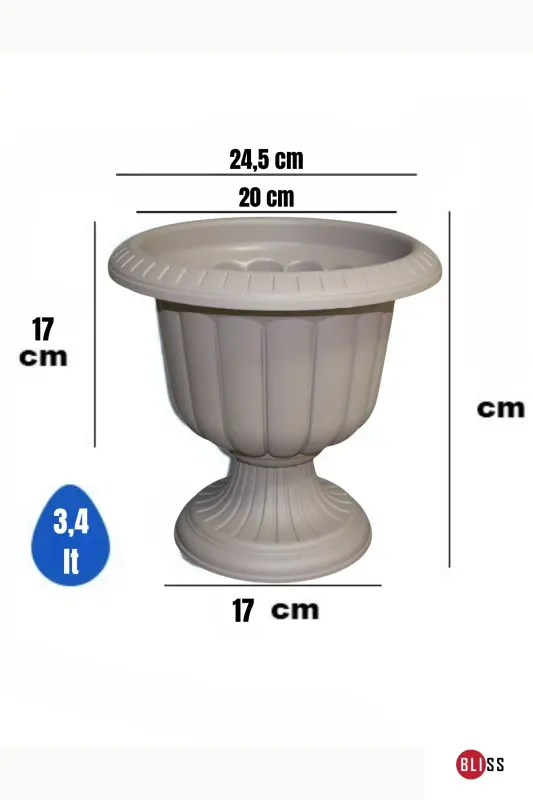 2 Pcs Set Narcissus Decorative Anthracite Color Pedestal Pot - Plastic Flower Pot-Set Anthracite - 1