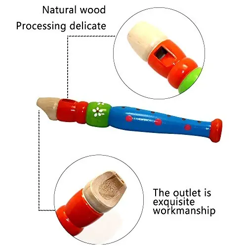 2 pcs Small Wooden Recorders for Toddlers, Colorful Piccolo Flute for Kids,Learning Rhythm Musical Instrument,Sealive Baby Early Education Music Sound Toys for Autism or Preschool Child (Random Color) - 5