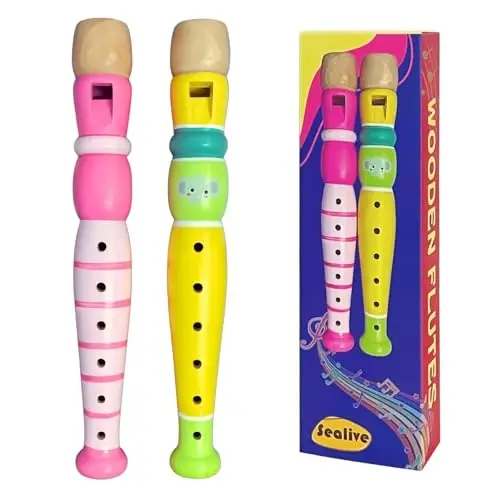 2 pcs Small Wooden Recorders for Toddlers, Colorful Piccolo Flute for Kids,Learning Rhythm Musical Instrument,Sealive Baby Early Education Music Sound Toys for Autism or Preschool Child (Random Color) - 1