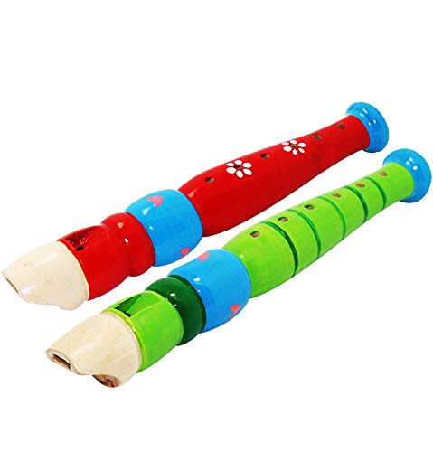 2 pcs Small Wooden Recorders for Toddlers, Colorful Piccolo Flute for Kids,Learning Rhythm Musical Instrument,Sealive Baby Early Education Music Sound Toys for Autism or Preschool Child (Random Color) - 1