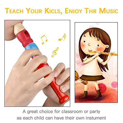 2 pcs Small Wooden Recorders for Toddlers, Colorful Piccolo Flute for Kids,Learning Rhythm Musical Instrument,Sealive Baby Early Education Music Sound Toys for Autism or Preschool Child (Random Color) - 2