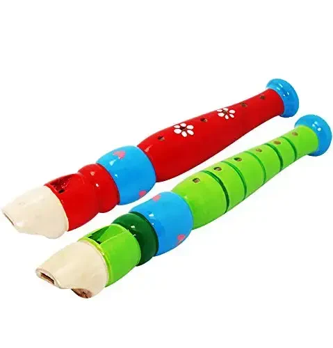 2 pcs Small Wooden Recorders for Toddlers, Colorful Piccolo Flute for Kids,Learning Rhythm Musical Instrument,Sealive Baby Early Education Music Sound Toys for Autism or Preschool Child (Random Color) - 2