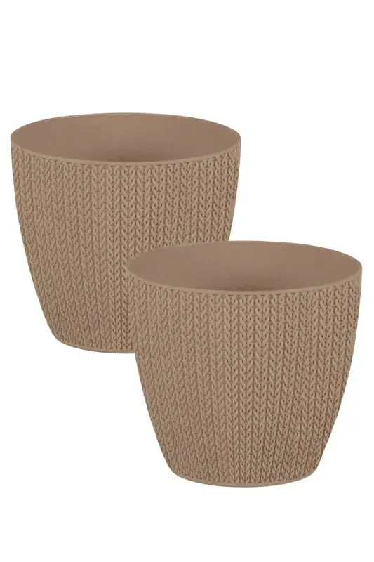 2 Pcs Sumela Knit Pot No3 2.5 Liter Self-Plate Plant Flower Pot Set-MOCHA 2'LI - BLISS