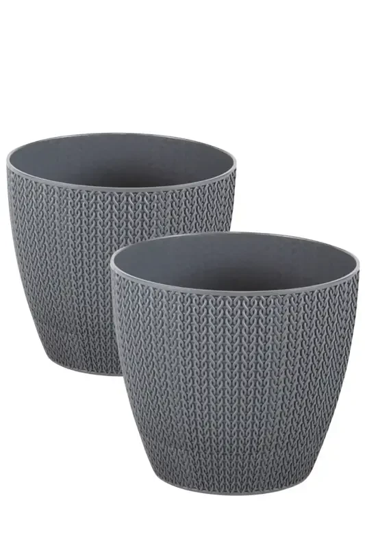 2 Pcs Sumela Knit Pot No3 2.5 Liter Self-Tray Plant Flower Pot Set-ANTHRACITE 2 PCS - 1