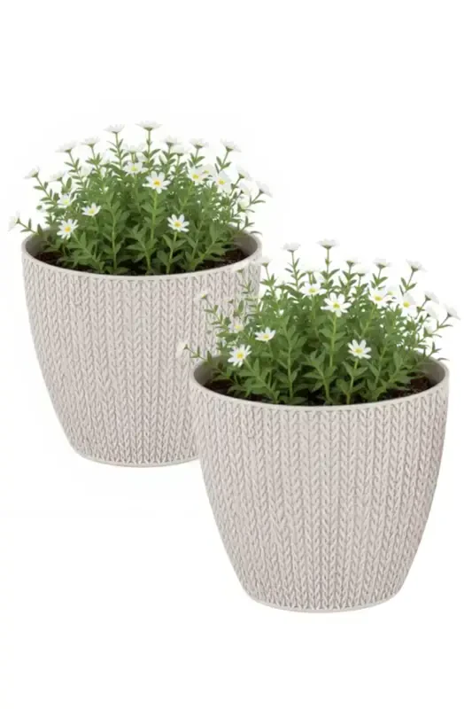 2 Pcs Sumela Knit Pot No3 2.5 Liter Self-Tray Plant Flower Pot Set-WHITE 2 PCS - 1