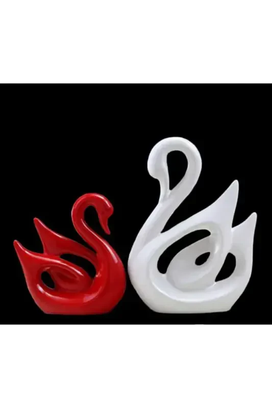 2 pcs Swan Figurine Statue Decoration Accessory Object-red - RAKAYMU