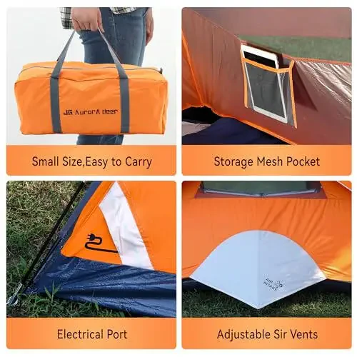 2 Person Camping Tent 4 Person Tents for Camping Windproof Tents for Camping Hiking Backpacking Traveling 2/3/4 Family People Tents for Camping Portable Tent with Carry Bag - 3