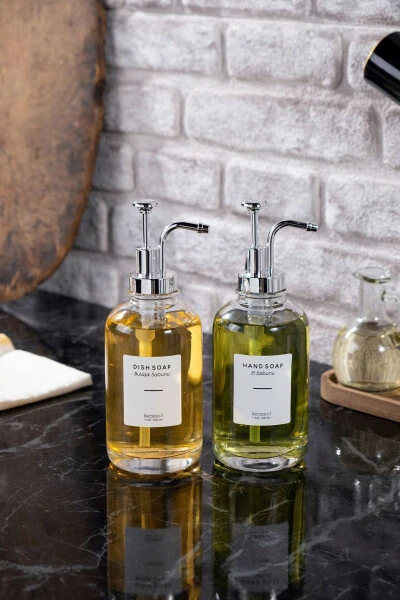 2-Piece 500 ml Countertop Glass Liquid Soap Dispenser Kitchen (6 LABELS) Lcats20121 - LA CASA ART