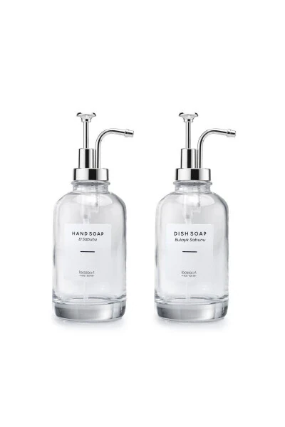2-Piece 500 ml Countertop Glass Liquid Soap Dispenser Kitchen (6 LABELS) Lcats20121 - 3