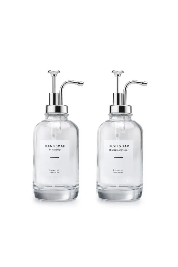 2-Piece 500 ml Countertop Glass Liquid Soap Dispenser Kitchen (6 LABELS) Lcats20121 - 3