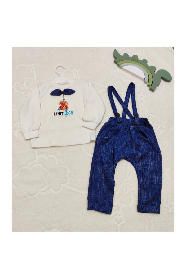 2-Piece Baby Boy Salopette Set with Sweat Denim Pants and Bow - 2