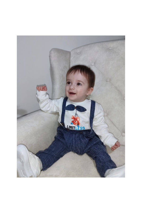 2-Piece Baby Boy Salopette Set with Sweat Denim Pants and Bow - 6