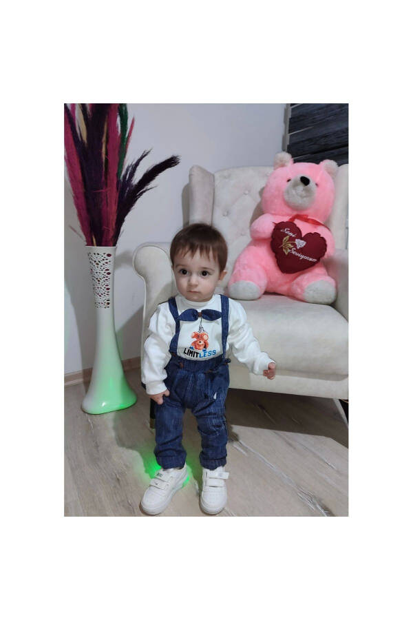 2-Piece Baby Boy Salopette Set with Sweat Denim Pants and Bow - 8