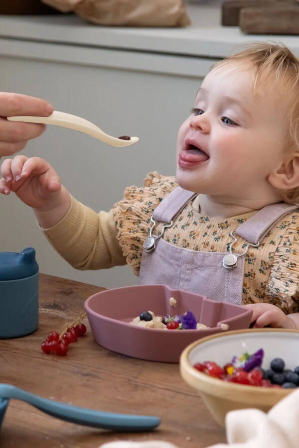 2-Piece Baby Teether Food Spoon - Silicone Feeding Spoon - Green, Beige - 2
