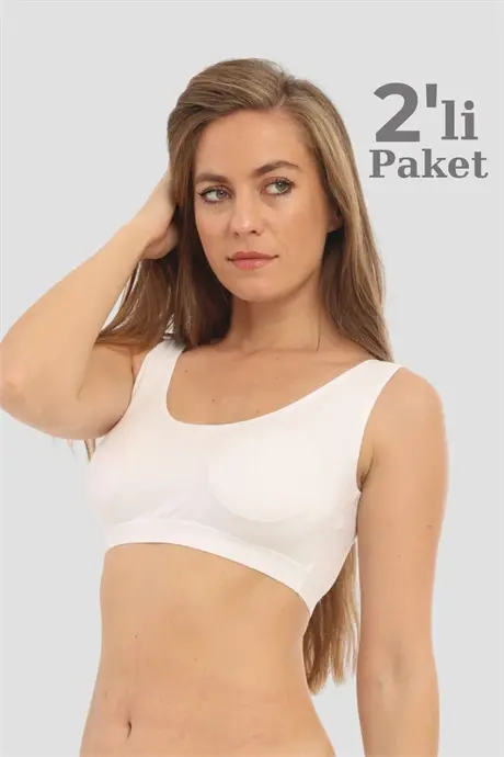 2-Piece Bamboo Women's Padded Half Tank Top in White with Thick Straps - 1