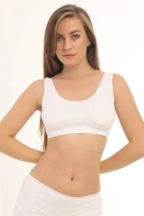 2-Piece Bamboo Women's Padded Half Tank Top in White with Thick Straps - 2
