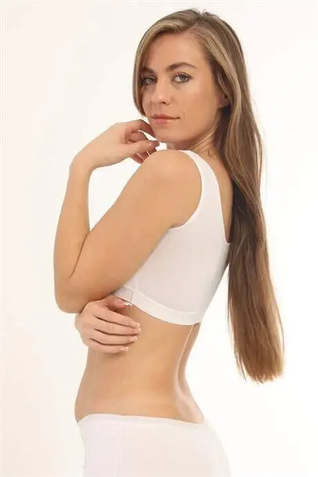 2-Piece Bamboo Women's Padded Half Tank Top in White with Thick Straps - 13