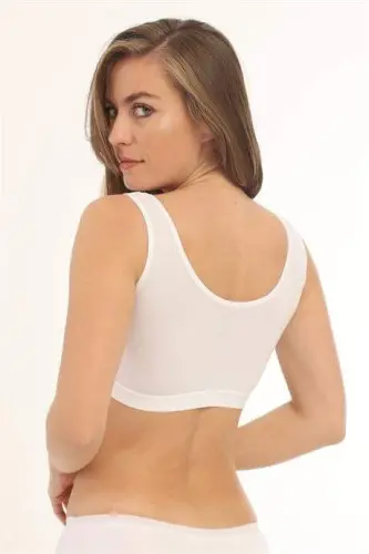 2-Piece Bamboo Women's Padded Half Tank Top in White with Thick Straps - 12