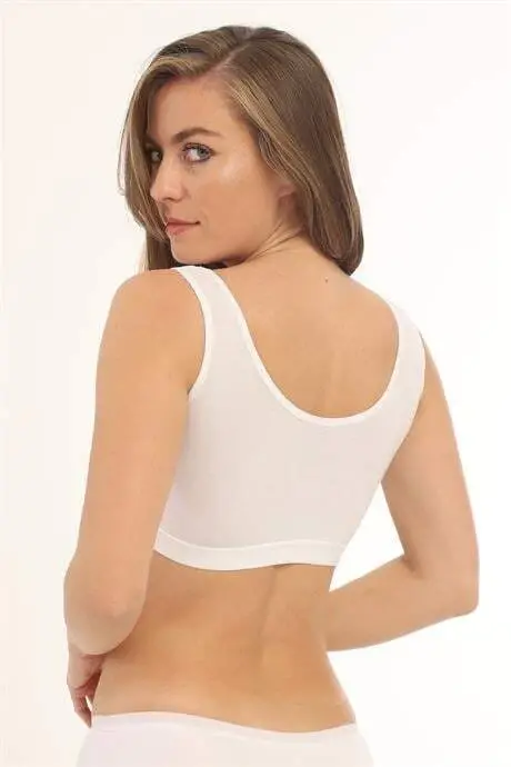 2-Piece Bamboo Women's Padded Half Tank Top in White with Thick Straps - 12