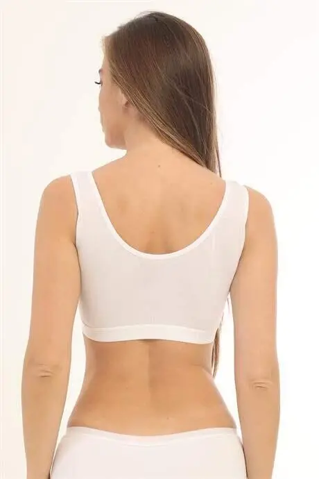 2-Piece Bamboo Women's Padded Half Tank Top in White with Thick Straps - 11